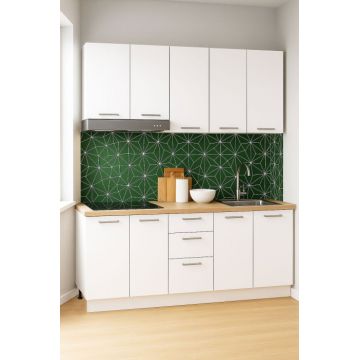 Set bucatarie GERMANIA 160 cm, 6 corpuri, 3 sertare, blat gros, alb