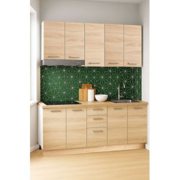 Set bucatarie GERMANIA 160 cm, 6 corpuri, 3 sertare, blat gros, sonoma