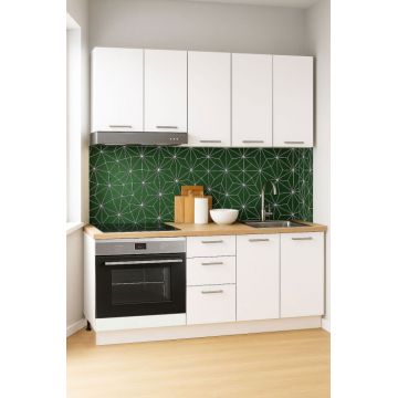 Set bucatarie GERMANIA 160 cm, 6 corpuri, corp cuptor, 3 sertare, blat gros, alb