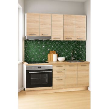 Set bucatarie GERMANIA 160 cm, 6 corpuri, corp cuptor, 3 sertare, blat gros, sonoma