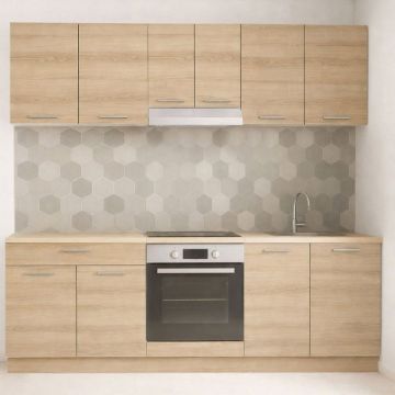 Set bucatarie GERMANIA 220 cm, 6 corpuri, corp cuptor, 1 sertar, blat gros, sonoma