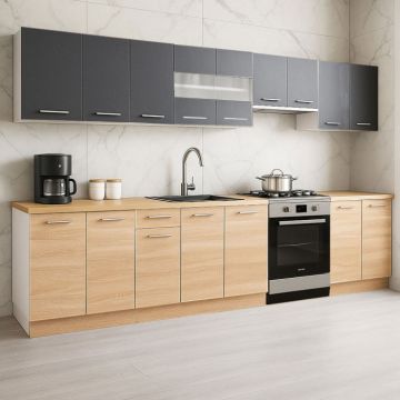 Set bucatarie GERMANIA 320 cm, 9 corpuri, blat gros, sonoma + antracit