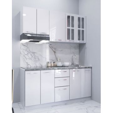 Set bucatarie IRIS 160 cm, 6 corpuri, blat termorezistent, fronturi MDF, alb