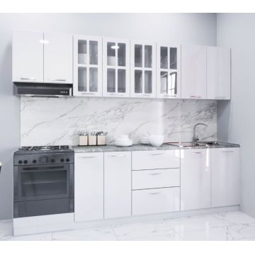 Set bucatarie IRIS 260 cm, 7 corpuri, blat termorezistent, fronturi MDF, alb