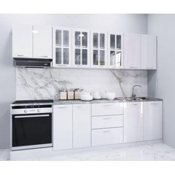 Set bucatarie IRIS 260 cm, 8 corpuri, blat termorezistent, fronturi MDF, alb