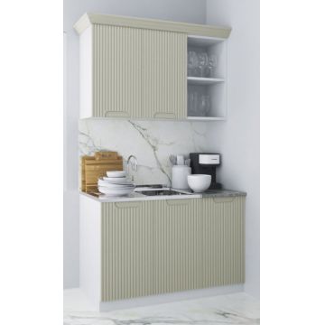 Set bucatarie SPACE 120 cm, 2 corpuri, blat termorezistent, fronturi MDF, crem