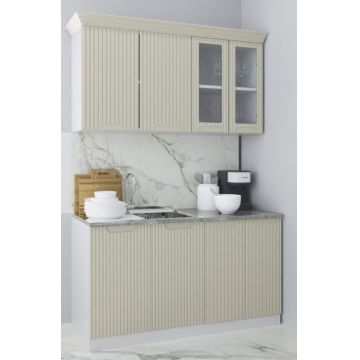 Set bucatarie SPACE 140 cm, 4 corpuri, blat termorezistent, fronturi MDF, crem