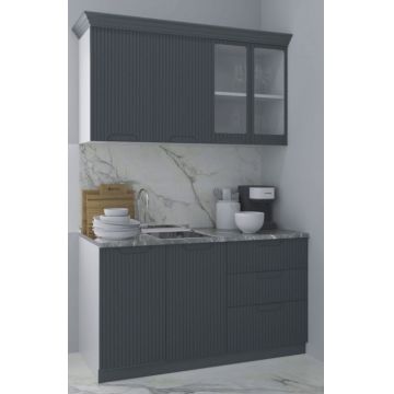 Set bucatarie SPACE 140 cm, 4 corpuri, cu sertare, blat termorezistent, fronturi MDF, antracit
