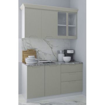 Set bucatarie SPACE 140 cm, 4 corpuri, cu sertare, blat termorezistent, fronturi MDF, crem