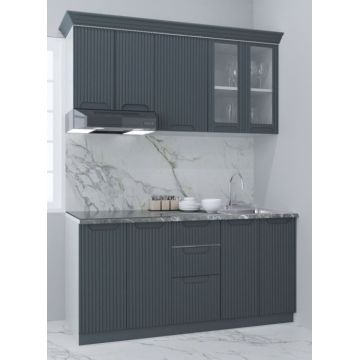 Set bucatarie SPACE 160 cm, 6 corpuri, blat termorezistent, fronturi MDF, antracit