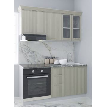Set bucatarie SPACE 160 cm, 6 corpuri, corp cuptor, cu sertare, blat termorezistent, fronturi MDF, crem