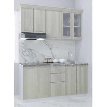 Set bucatarie SPACE 160 cm, 6 corpuri, cu serare, blat termorezistent, fronturi MDF, crem