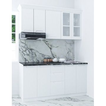 Set bucatarie SPACE 160 cm, 6 corpuri, cu sertare, blat termorezistent, fronturi MDF, alb rustic