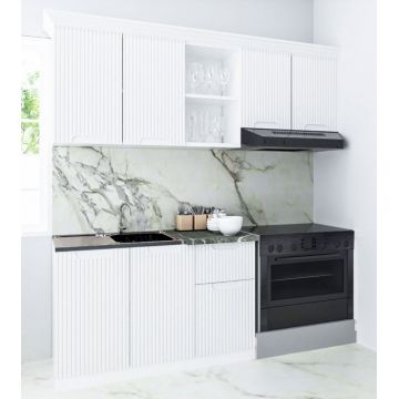 Set bucatarie SPACE 180 cm, 3 corpuri, blat termorezistent, fronturi MDF, alb rustic