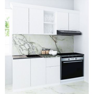 Set bucatarie SPACE 180 cm, 4 corpuri, blat termorezistent, fronturi MDF, alb rustic