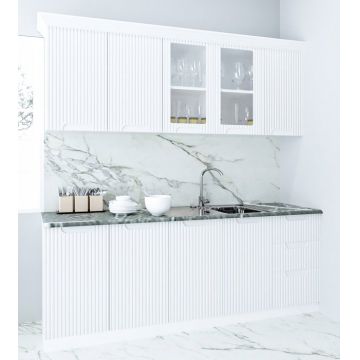 Set bucatarie SPACE 200 cm, 6 corpuri, blat termorezistent, fronturi MDF, alb rustic