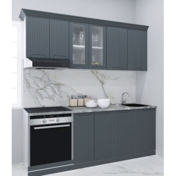 Set bucatarie SPACE 200 cm, 6 corpuri, corp cuptor, blat termorezistent, fronturi MDF, antracit
