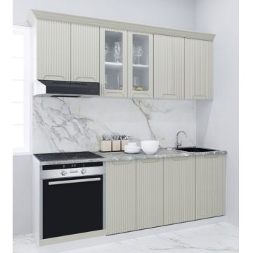 Set bucatarie SPACE 200 cm, 6 corpuri, corp cuptor, blat termorezistent, fronturi MDF, crem