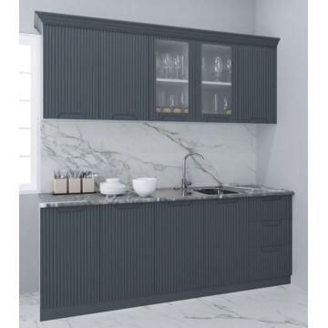 Set bucatarie SPACE 200 cm, 6 corpuri, cu sertare, blat termorezistent, fronturi MDF, antracit