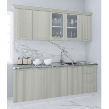Set bucatarie SPACE 200 cm, 6 corpuri, cu sertare, blat termorezistent, fronturi MDF, crem