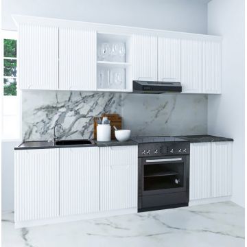 Set bucatarie SPACE 240 cm, 5 corpuri, blat termorezistent, fronturi MDF, alb rustic