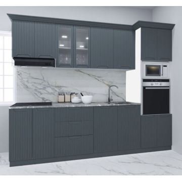Set bucatarie SPACE 260 cm, 7 corpuri, corp cuptor + microunde, blat termorezistent, fronturi MDF, antracit