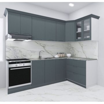 Set bucatarie SPACE COLT 240x140 cm, 9 corpuri, blat termorezistent, fronturi MDF, antracit