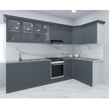 Set bucatarie SPACE COLT 300x140 cm, 11 corpuri, blat termorezistent, fronturi MDF, antracit