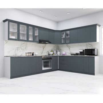 Set bucatarie SPACE COLT 300x250 cm, 15 corpuri, blat termorezistent, fronturi MDF, antracit
