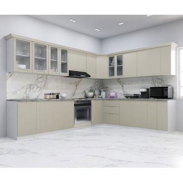Set bucatarie SPACE COLT 300x250 cm, 15 corpuri, blat termorezistent, fronturi MDF, crem