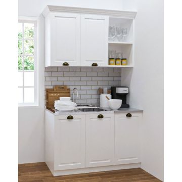 Set bucatarie SQUARE 120 cm, 2 corpuri, blat termorezistent, fronturi MDF, alb antichizat