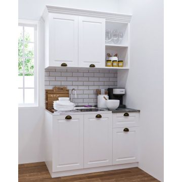 Set bucatarie SQUARE 120 cm, 2 corpuri, cu sertar, blat termorezistent, fronturi MDF, alb antichizat