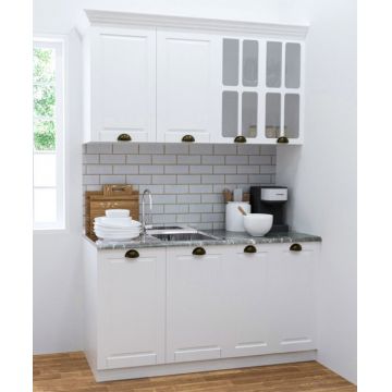 Set bucatarie SQUARE 140 cm, 4 corpuri, blat termorezistent, fronturi MDF, alb rustic