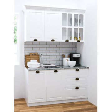 Set bucatarie SQUARE 140 cm, 4 corpuri, cu sertare, blat termorezistent, fronturi MDF, alb rustic