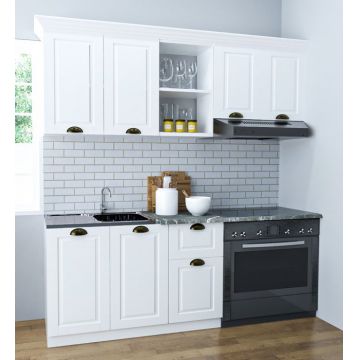 Set bucatarie SQUARE 180 cm, 3 corpuri, blat termorezistent, fronturi MDF, alb rustic