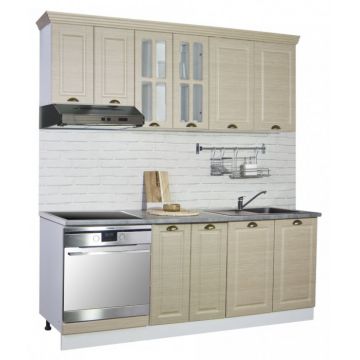Set bucatarie SQUARE 200 cm, 6 corpuri, blat termorezistent, fronturi MDF, fag rustic