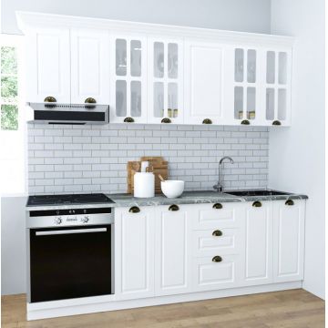 Set bucatarie SQUARE 220 cm, 8 corpuri, blat termorezistent, fronturi MDF, alb rustic