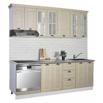 Set bucatarie SQUARE 220 cm, 8 corpuri, blat termorezistent, fronturi MDF, fag rustic