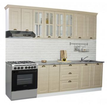Set bucatarie SQUARE 260 cm, 7 corpuri, blat termorezistent, fronturi MDF, fag