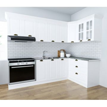 Set bucatarie SQUARE COLT 240x140 cm, 9 corpuri, blat termorezistent, fronturi MDF, alb rustic