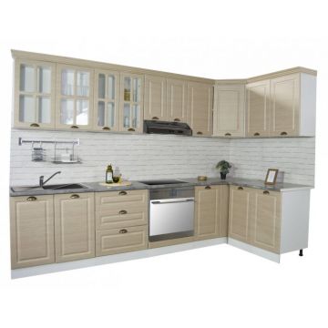 Set bucatarie SQUARE COLT 300x140 cm, 11 corpuri, blat termorezistent, fronturi MDF, fag