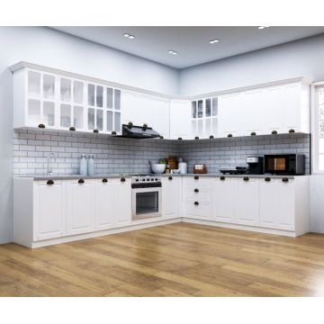 Set bucatarie SQUARE COLT 300x250 cm, 15 corpuri, blat termorezistent, fronturi MDF, alb rustic