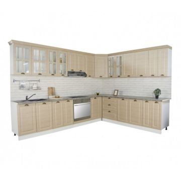 Set bucatarie SQUARE COLT 300x250 cm, 15 corpuri, blat termorezistent, fronturi MDF, fag