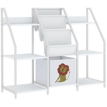 AIYAPLAY Bibliotecă și Organizator de Jucării pentru Copii, Metal, PAL, 93 x 30 x 76 cm, Alb | Aosom Romania