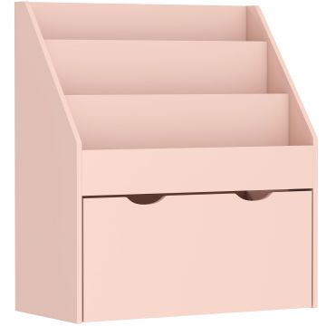 AIYAPLAY Bibliotecă pentru copii Multi-depozitare cu 3 niveluri de rafturi și un sertar, 62,5L x 30l x 70H cm, roz | Aosom Romania
