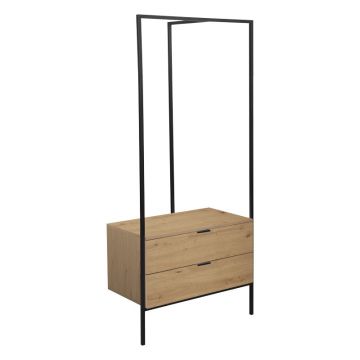 Cuier Keila Natural si metal, negru, 85x45x190 cm - Stejar