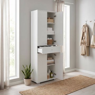 Dulap ADR-441-PP-1 Home Collection® Diamond, Multifunctional, 4 usi, 4 rafturi, 1 sertar, Alb, 60x187x40 cm - Alb