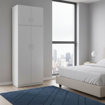 Dulap Athos cu 2 usi si loft, 80x42x240 cm - Alb