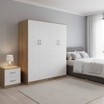 Dulap Athos I cu 4 usi, 160x42x180 cm - Sonoma-Alb