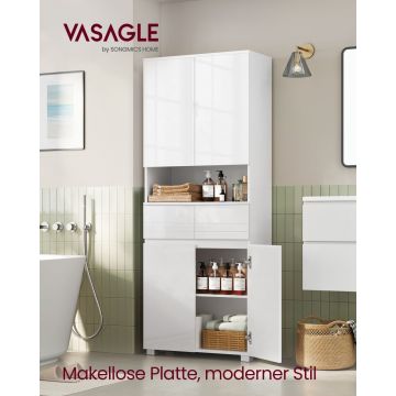 Dulap baie cu 2 sertare si rafturi ajustabile, Kain, Alb, 30x60x170 cm